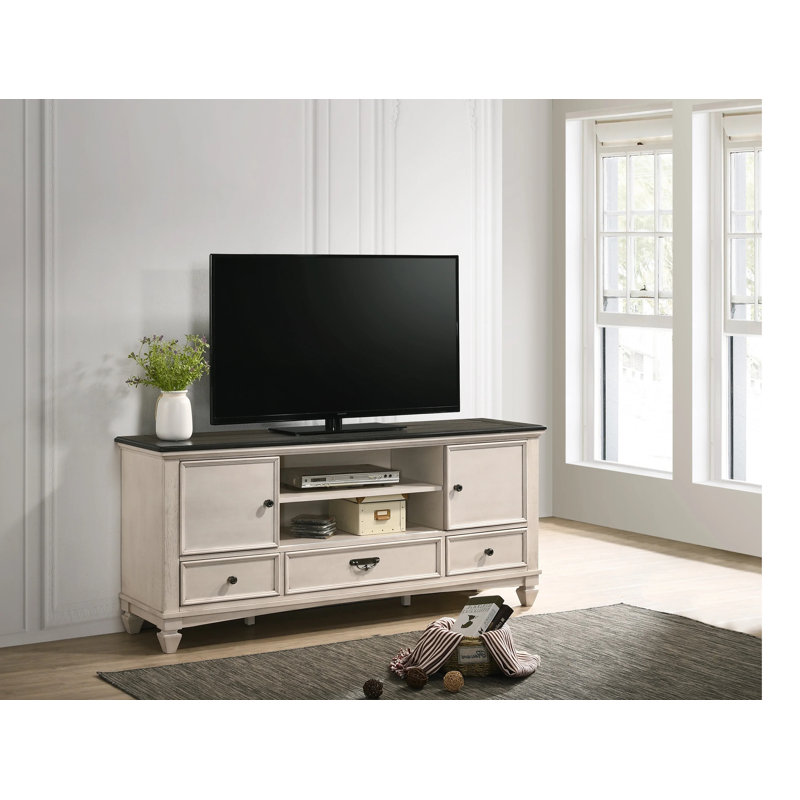 Meuble télé 1 pièce 2 tons 3 tiroirs 2 poignées de porte coulissantes