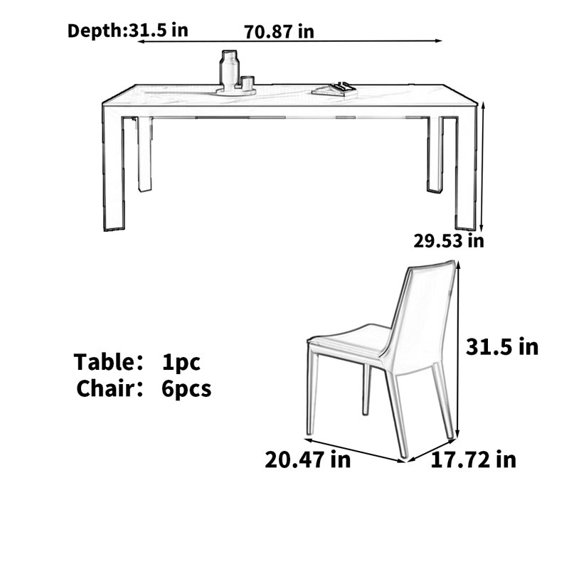 Table de salle à manger Minimalist, H 29,53 po x L 70,87 po x l 31,50 po