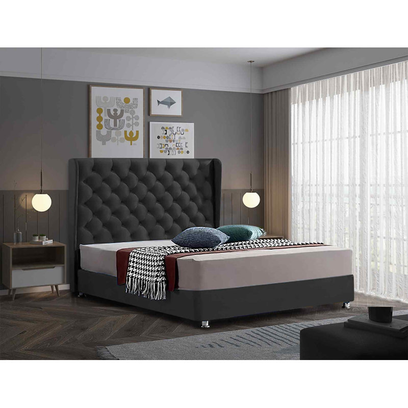 Upholstered Bed, Black, Single (3')