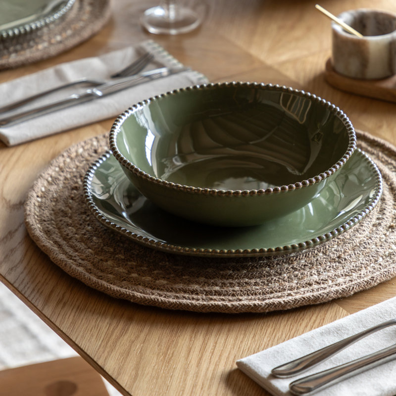 Organic Beaded Pasta Bowl Olive (4pk) 220x55mm