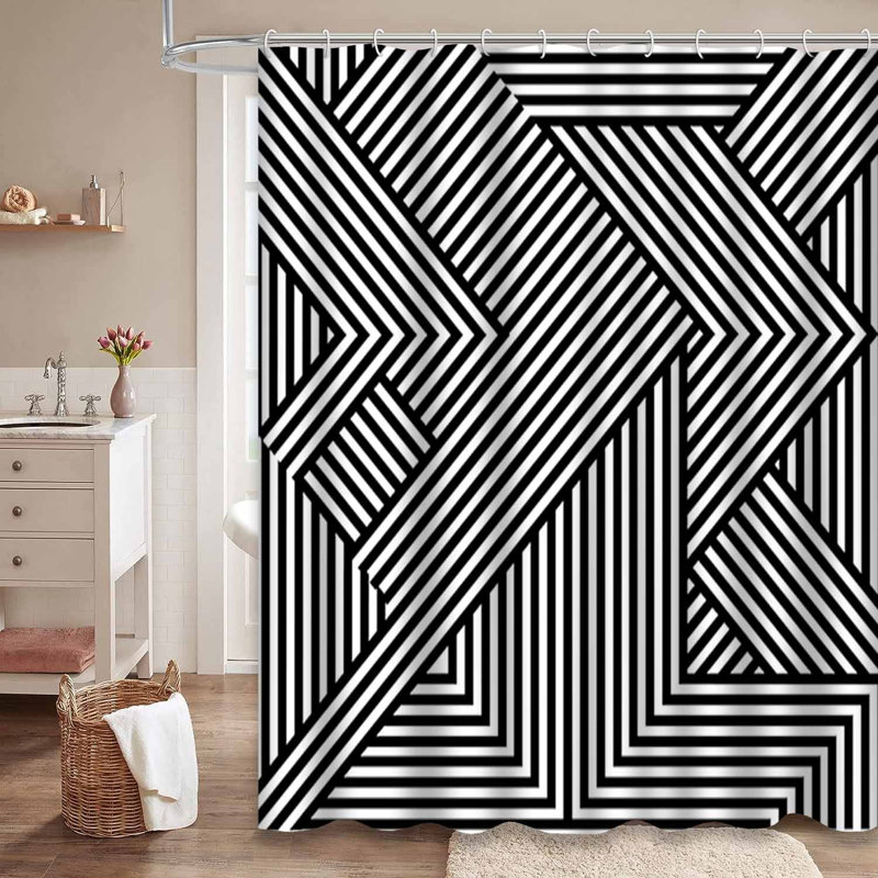 Waterproof Modern Black Triangle Abstract Geometric Art Shower Curtain with 12 Hooks, 72" L x 78" W