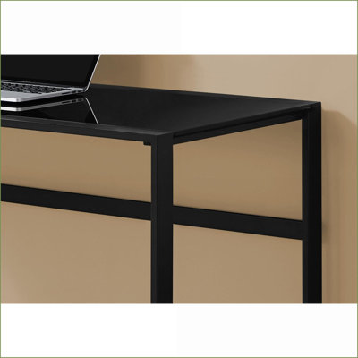Desks, 48” Modern Home Office Computer Desk | Black Tempered Glass | Black Metal