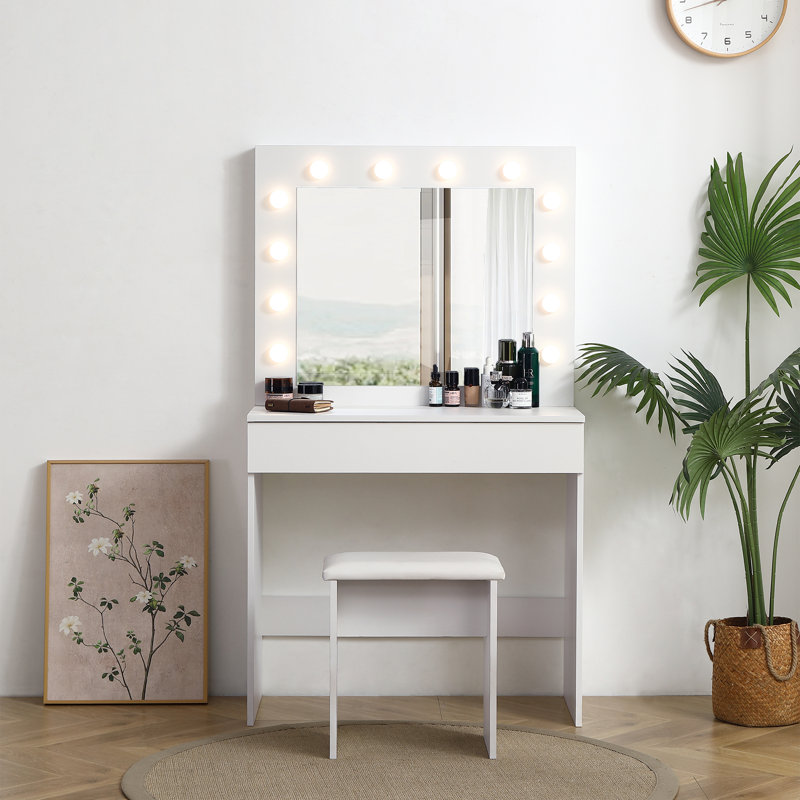 Vanity Table With Large Lighted Mirror