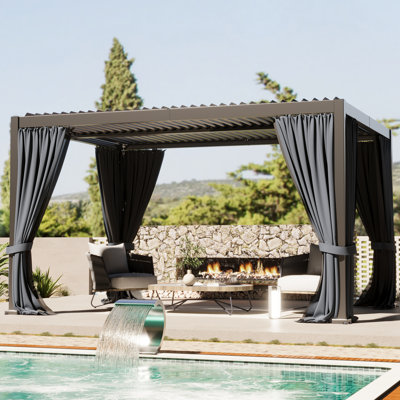 Metal Pergola With Hardtop Roof, Purple Leaf Pergola For Backyard, Aluminum Pergolas With Curtains, Gazebo For Garden,Patio,Black