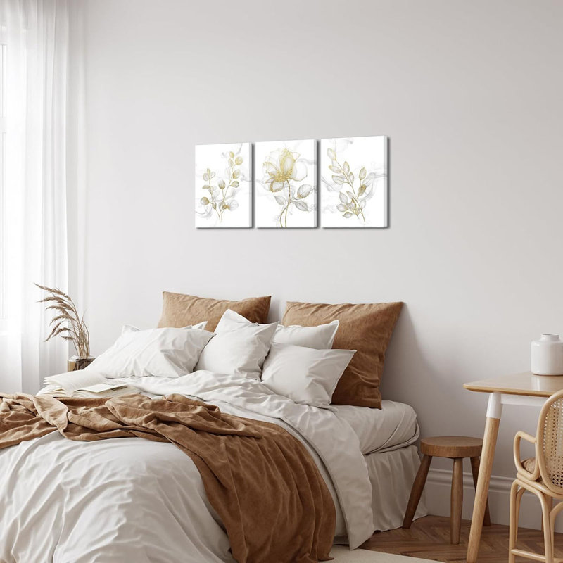 3 Piece Wrapped Canvas Print, Gold