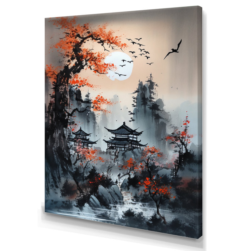 Fourche Red Moonset Raven Cry Japon IV, H 20 po x l 12 po x P 1 po, Toile tendue