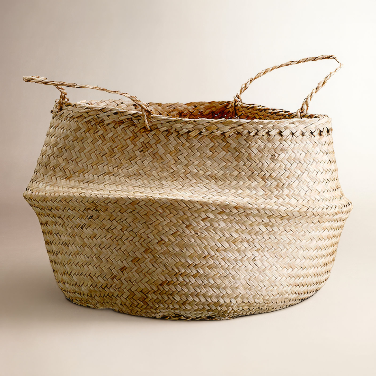 Handmade Seagrass Basket With Handles 1, Natural, 13.5" H x 19.5" W x 19.5" D