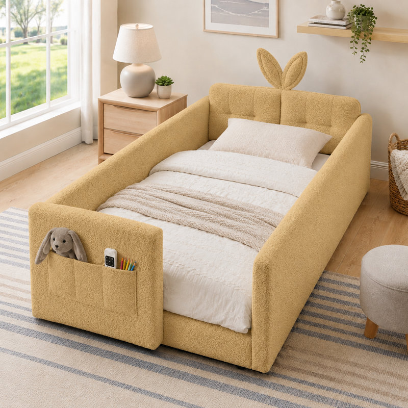 Lit simple tapissier Cozy Modern, Jaune