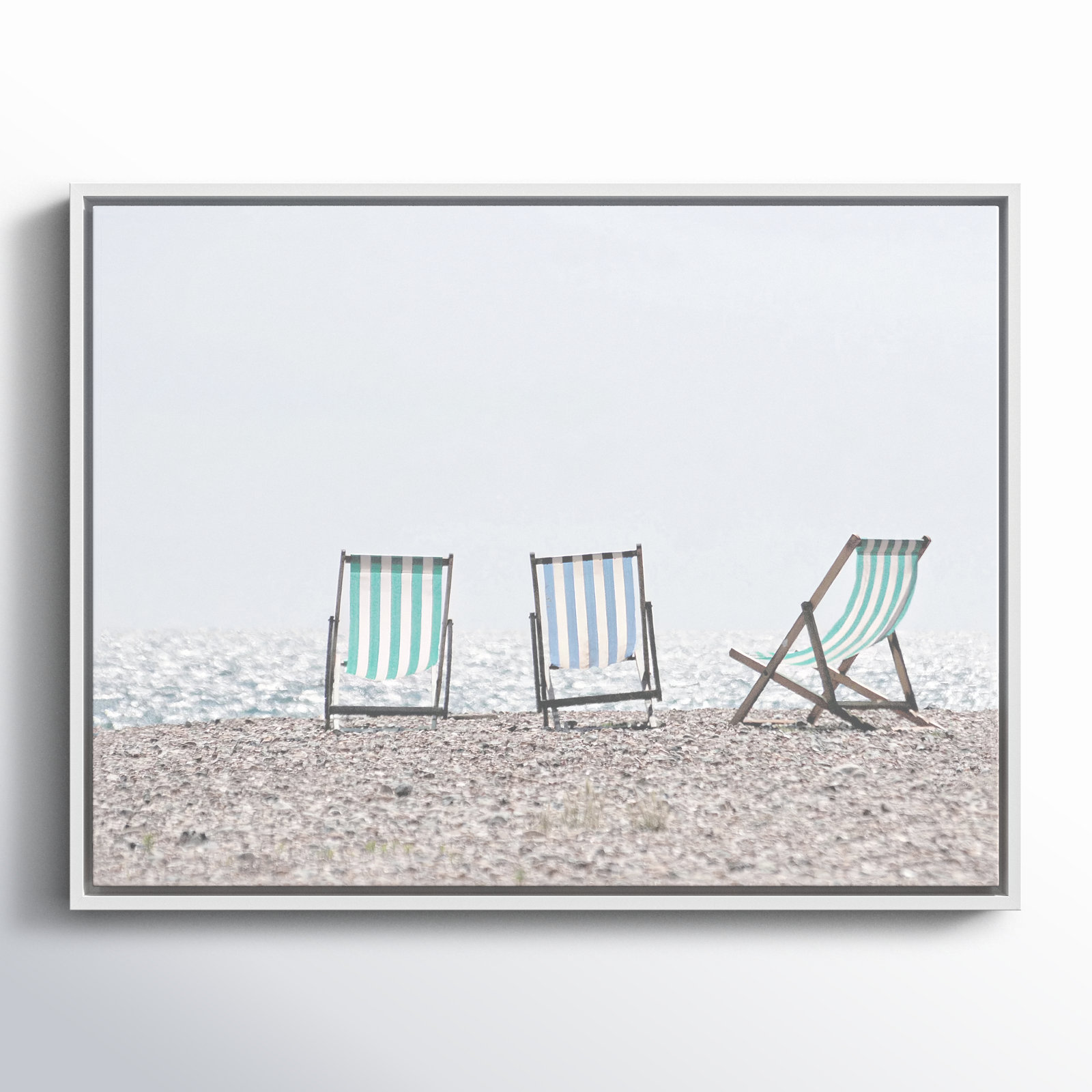 Beach Chairs - Photograph Print, White Framed Canvas, 19.5" H x 25.5" W x 2" D