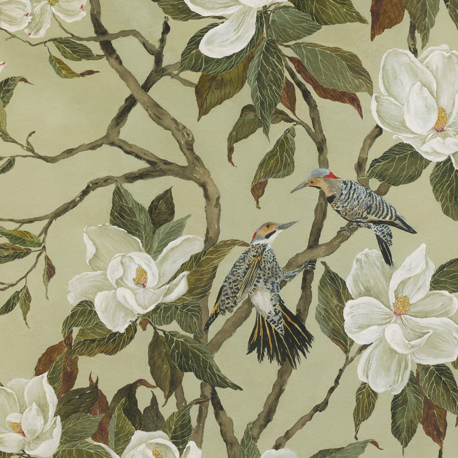 Nadine "Green Chinoiserie" Painting, 48" H x 29.5" W