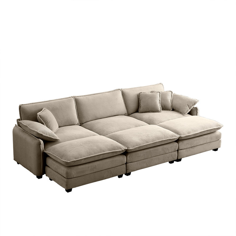 Canapé modulaire surdimensionné avec 3 repose-pieds pouvant servir de canapé-lit, canapé 3 places avec 3 repose-pieds, tissu en velours côtelé
