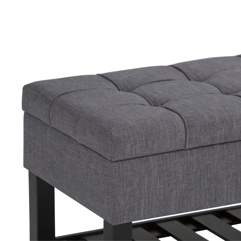 Slate Gray Tufted Wood Rectangular Ottoman Bench with Storage