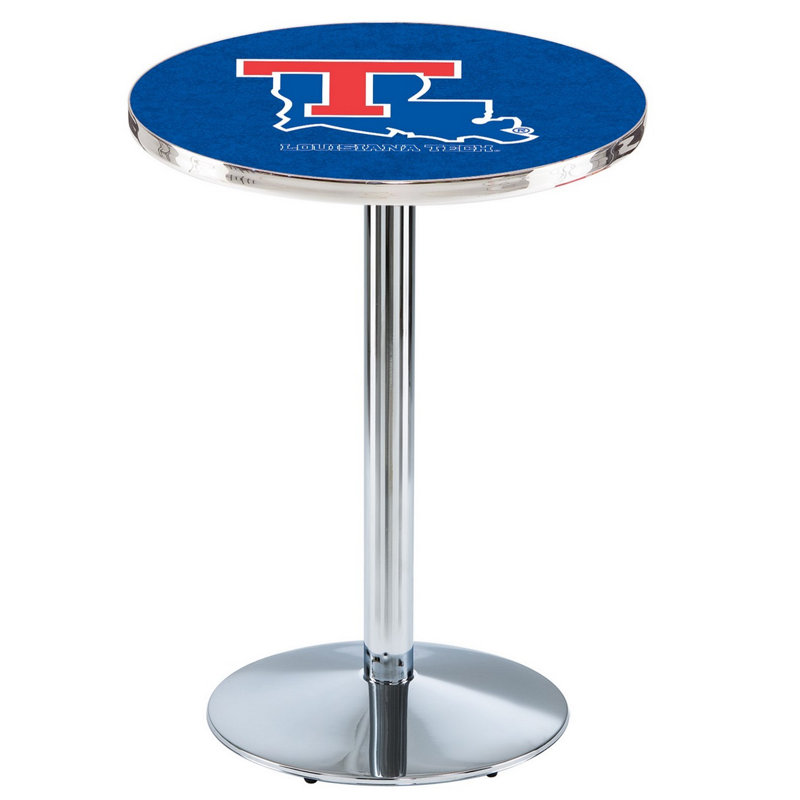 Round Metal Base Dining Table, Chrome, Louisiana Tech University