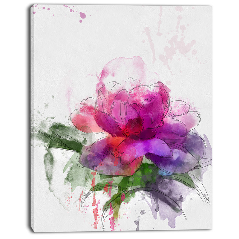 « purple pivoine, illustration d’une esquisse », reproduction d’art sur toile tendue, H 20 po x l 12 po x P 1po