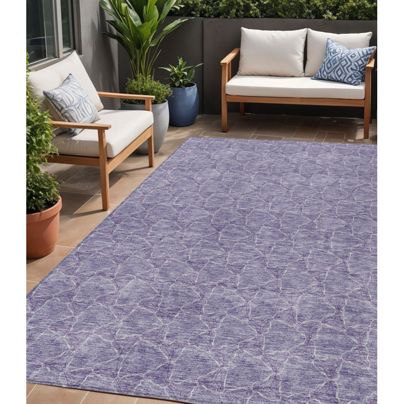 Tapis lavable à motif géométrique lavande et ivoire 5 pi x 8 pi