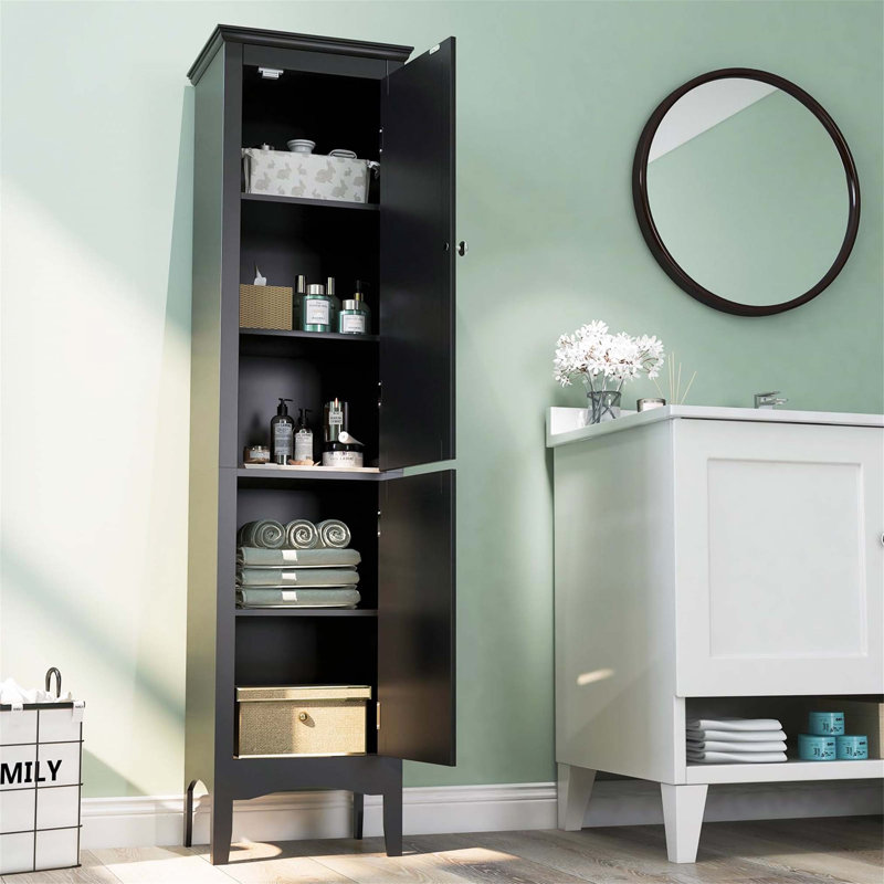 Compact Bathroom Cabinet Freestanding Linen Cabinet, Black