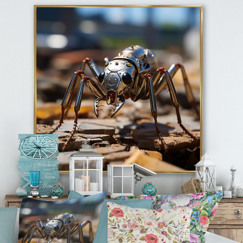 Fourmis industrielles III sur toile, Cadre flottant doré, H 24 po x l 24 po