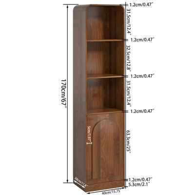 Narrow Storage Cabinet With Arched Door, 5 Tier Tall Cabinet With Shelves, Bathroom Cabinet