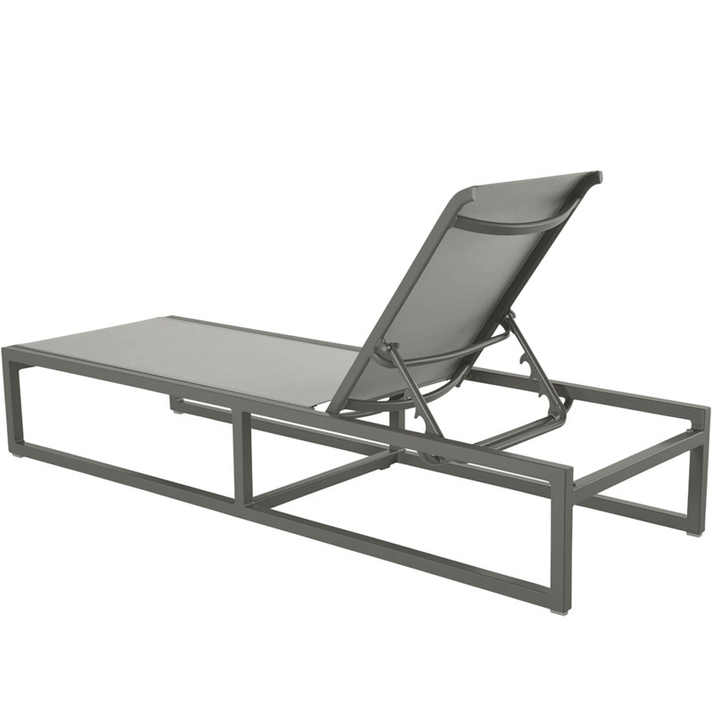 Serenata 76" Long Reclining Single Chaise, Gray/Gray Sling