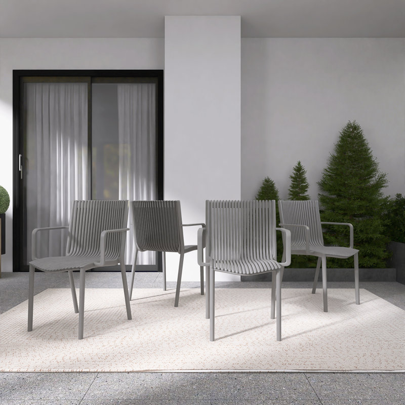 Fauteuil empilable moderne en polypropylène, pour l'intérieur et l'extérieur (ensemble de 4), Gris