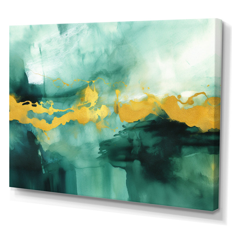 Impression d'aquarelle bleue avec or I - reproduction, Toile tendue, H 20 po x l 12 po x P 1 po