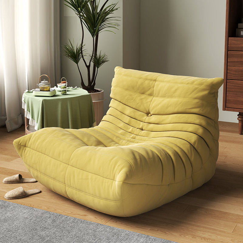 Canapé rétro paresseux chenille, Suède jaune