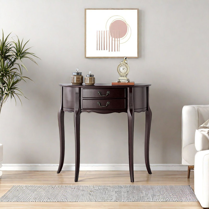 Minimalist Solid Wood Console Table, Dark Brown Wood, 35.43" H x 31.5" W x 11.81" D