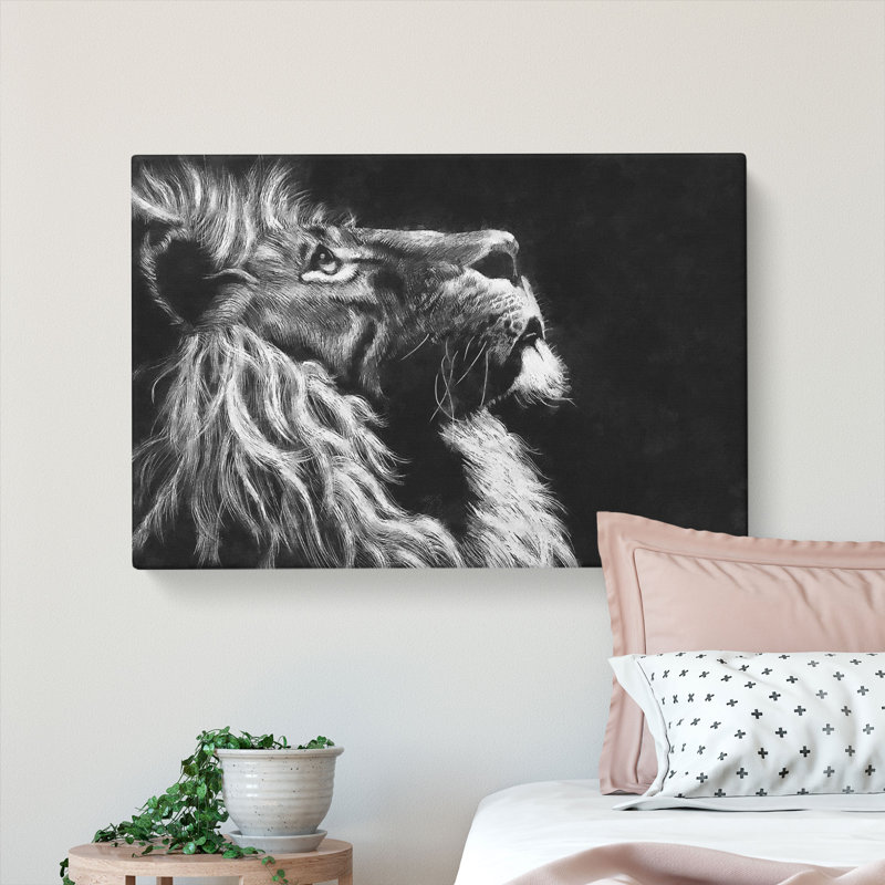 Majestic Lion Illustration - Wrapped Canvas, 60cm H x 91cm W x 3cm D