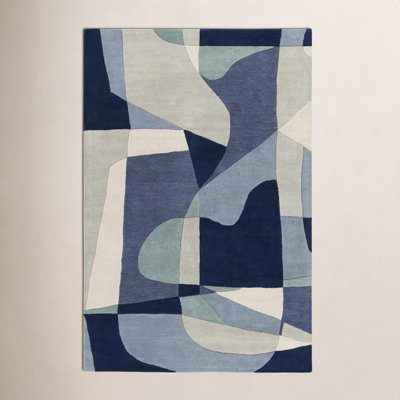 Gaye Teal Navy Beige Hand-Tufted Geometric Rug