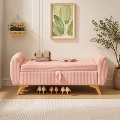 Banc de lit moderne en velours côtelé avec rangement et pattes en bois
