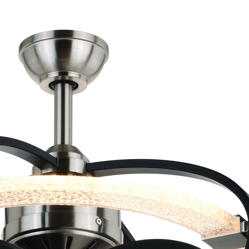 22 in. Satin Nickel and Black Indoor Rod Mount Contemporary Fandelier Ceiling Fan with Matte Black Blades, Dimmable Integrated LED Light Kit and Remote Control, 3 Speeds, Clear Bubble Shade