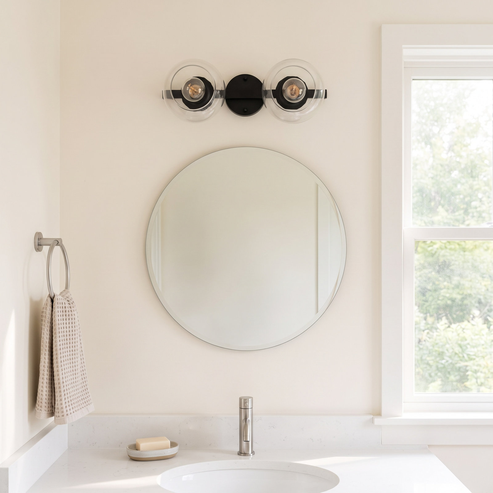 Nathalie 2 Light Glass Dimmable Armed Sconce, 7" H x 17" W x 17" D, Black, 2 Lights