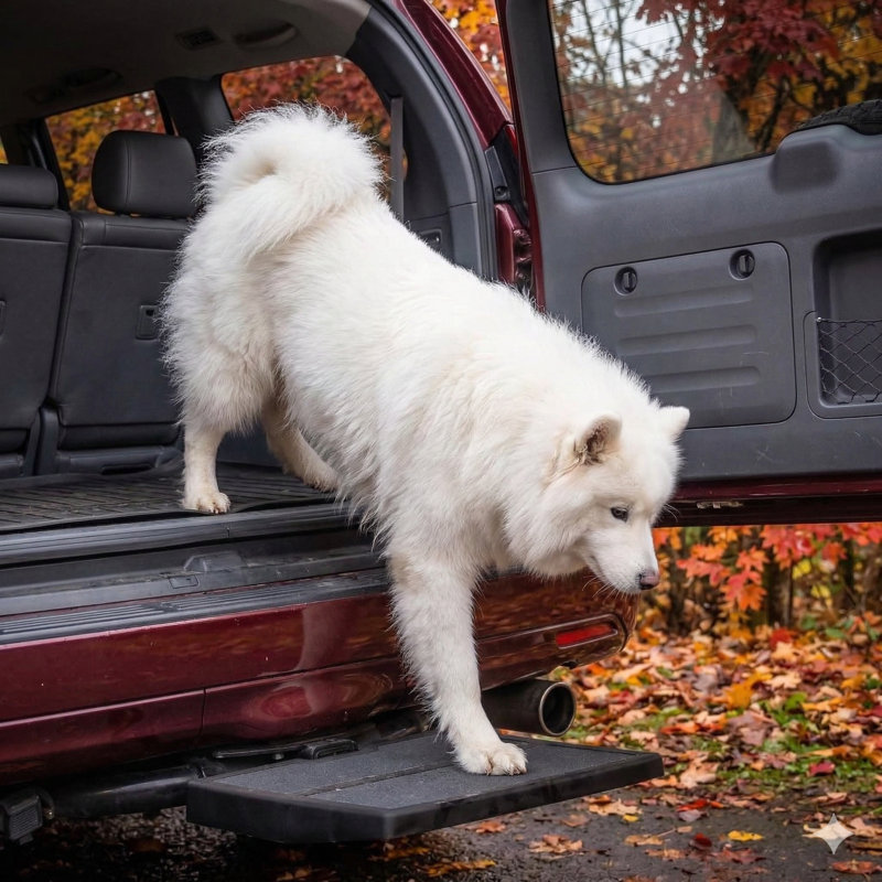 La rampe pour animaux de compagnie aide les chiens à entrer et sortir de leur voiture | Rampe portative pour chien légère | S'insère facilement dans un récepteur d'attelage de remorque de 2 pouces | Aucun assemblage requis