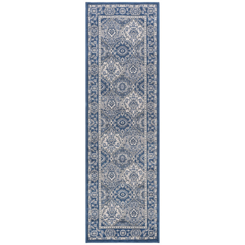 Tapis oriental bleu marine Wealden, Tapis de couloir 2 pi 3 po x 7 pi 3 po