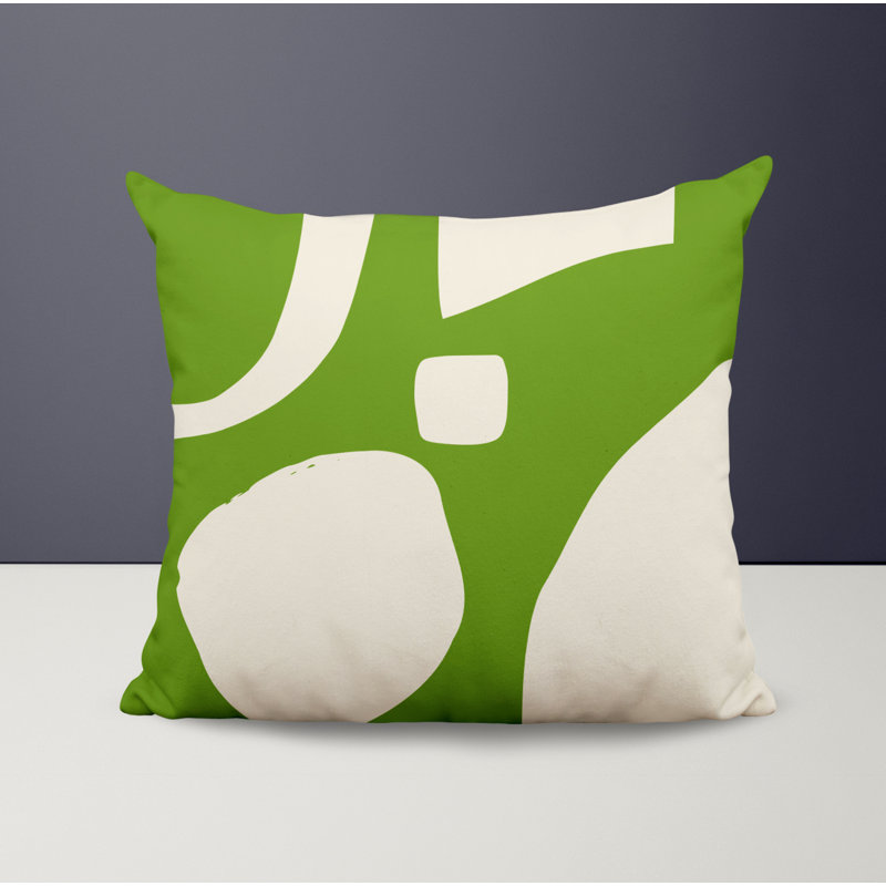 Lara Abstract Spun Polyester Outdoor Reversible Throw Pillow, 15" x 15", Chartreuse/Off White