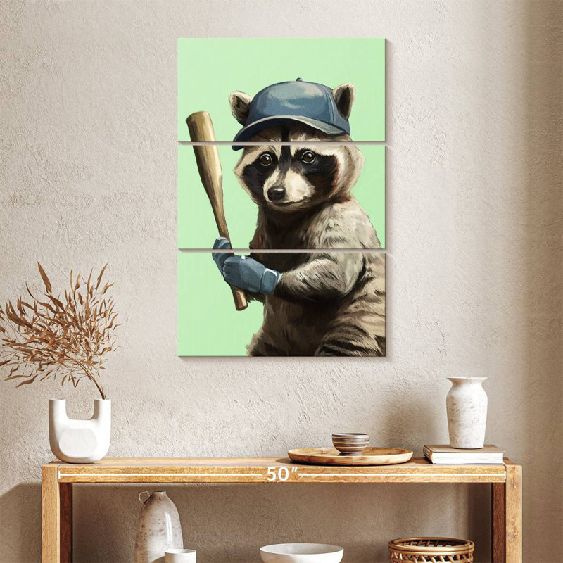 Ketti Sporty Racoon - Baseball, 38" H x 24" W