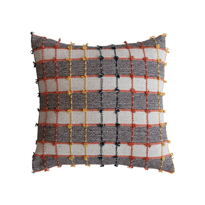 Square Woven Cotton Blend Pillow With Knots