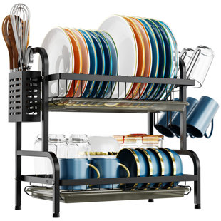 Dish Rack, Carbon Steel 2-tier Dish Drying Rack With Drainboard Set, Large  Metal Dish Racks With Drainage, Glass Holder, Utensil Holder, And Extra Drying  Mat,, Organization And Storage - Temu