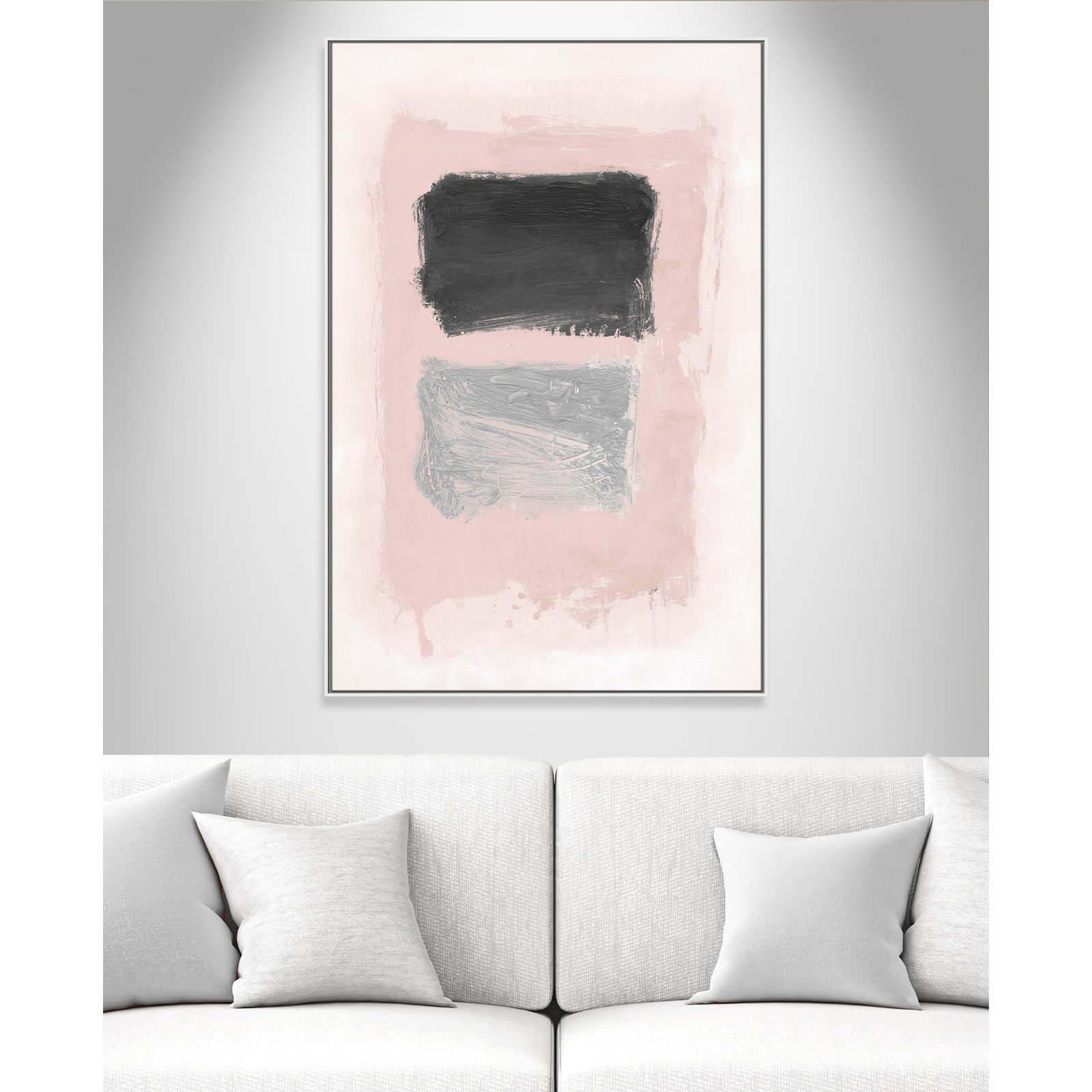 Thomasin Pink, Black And Silver Shimmer I Framed On Canvas by  Print, White, 61.5" H x 41.5" W x 2" D