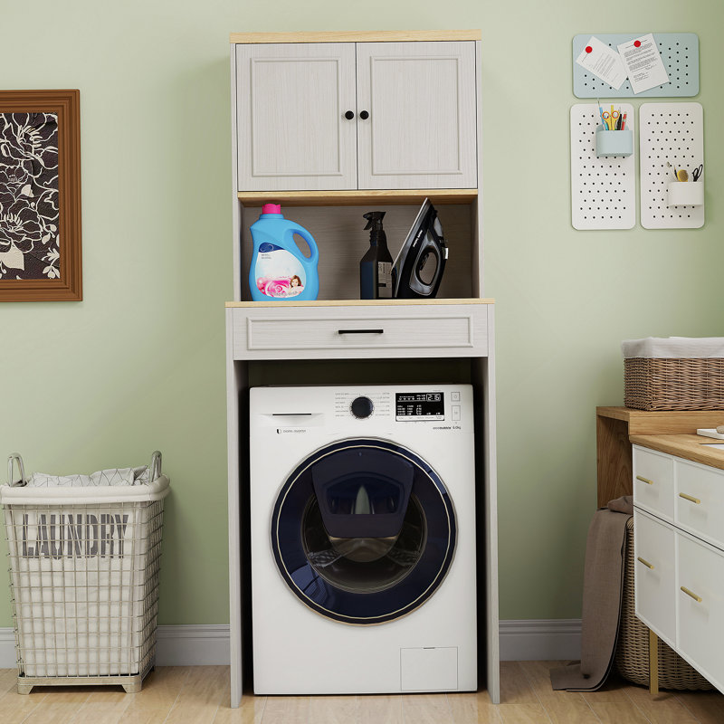 Storage Cabinet With One Adjustable Shelf And One Fake Drawer For Laundry Room