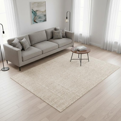 5' X 8' Cream And Beige Geometric Area Rug