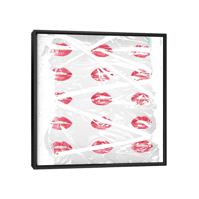 «Lips» par Teis Albers, impression sur toile, H 26 po x l 26 po x P 1,5 po, Toile avec cadre noir, Pas de tapis