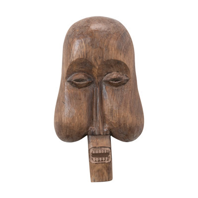 Hand-Carved Albasia Wood Mask Wall Décor