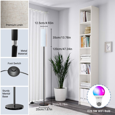 Lampe sur pied intelligente avec abat-jour en tissu, contrôle de l'application WiFi, changement de couleur RVB et éclairage sur pied moderne à intensité variable de 2 700 à 2 600 K pour le salon, la décoration intérieure, paquet de 1