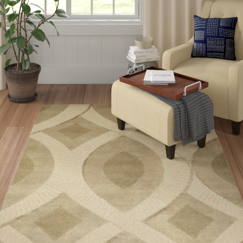 Tapis ivoire en laine crocheté à la main Syn, Rectangle 5 pi x 8 pi