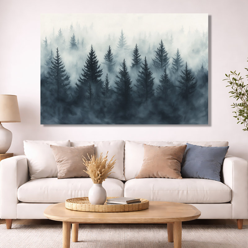 Toile brumeuse, art mural forêt de pin, Zavier, H 40 po x l 60 po, Toile tendue