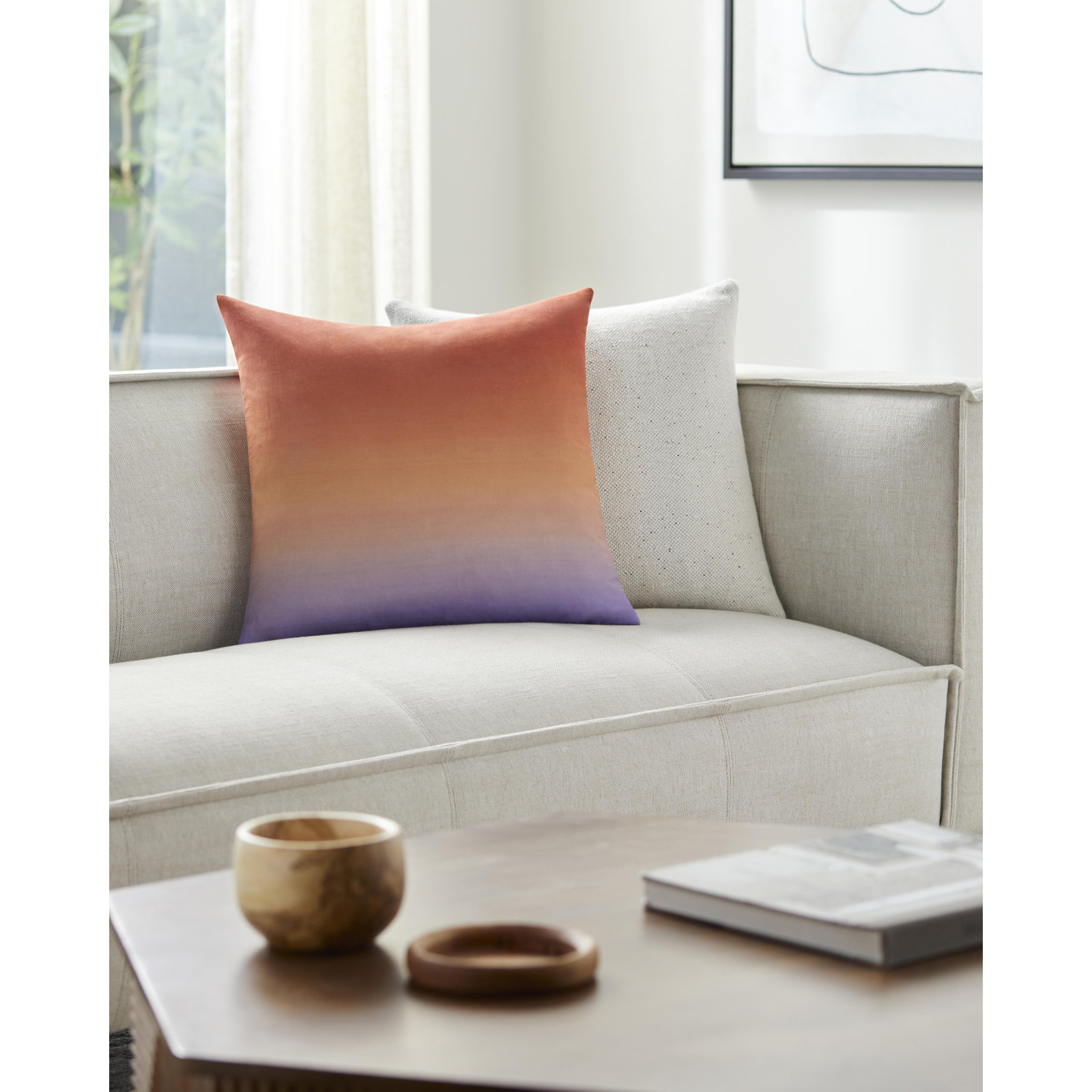 Deadra Ombre Linen Throw Pillow, Brick Red, Polyester/Polyfill, 22" x 22"