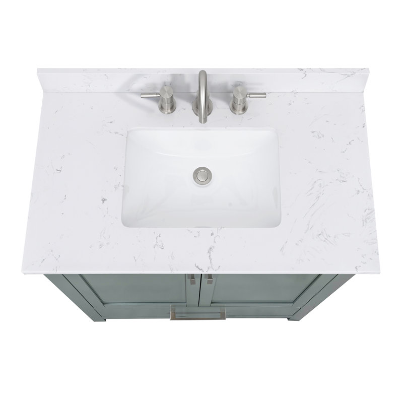 Modero 36" Single Bathroom Vanity with Top, Smoke Green, Brushed Nickel, Cala White Marble