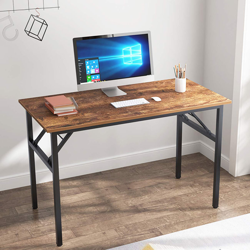 Katie Adjustable Metal Base Computer Desk, Rustic Brown/Black, 29.5" H x 47.2" W x 23.6" D