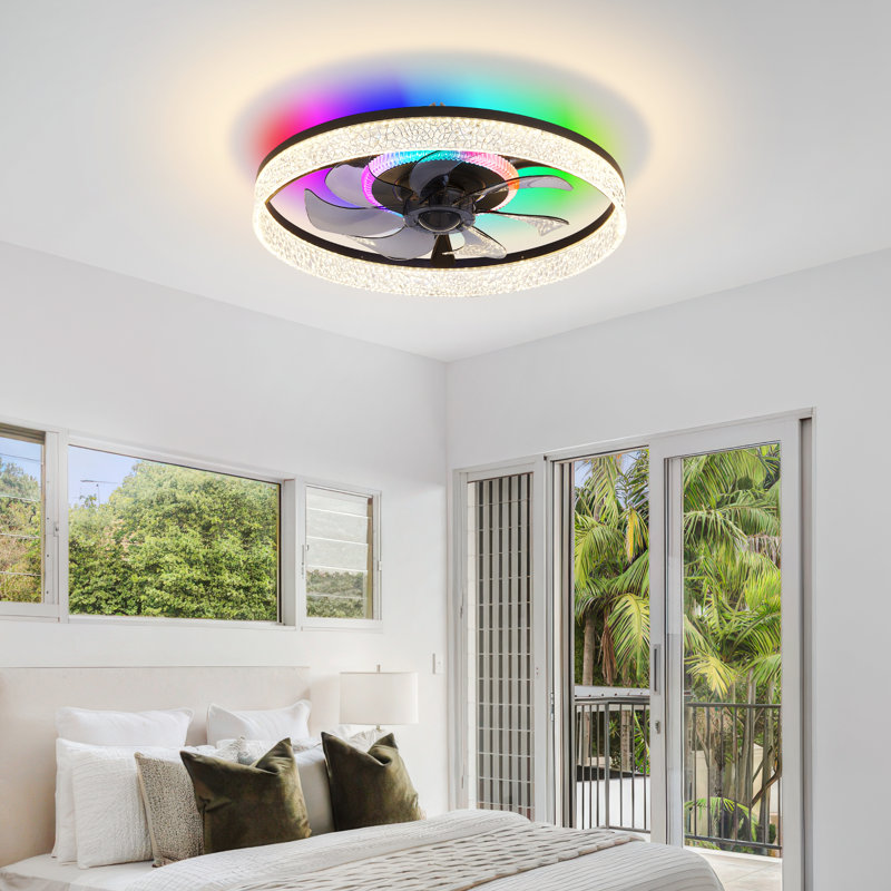 RGB Ceiling Fan With Lights, 19" Fandelier Low Profile Ceiling Fan, 3000K-6000K Dimmable & RGB Modern Flush Mount LED Ceiling Fan Light With Remote Control For Bedroom